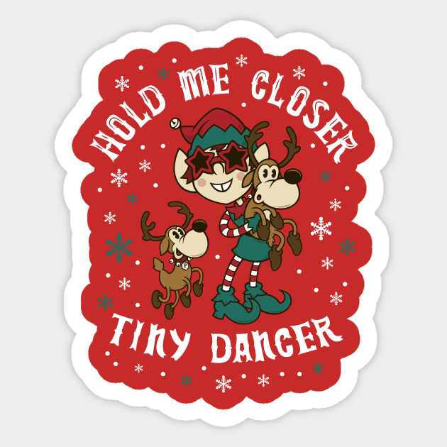 Tiny Dancer - Musical Elf - Cute Christmas Reindeer - Vintage Cartoon Xmas Sticker by Nemons